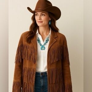 Reba SZ L Western style  genuine suede Fringe Jacket Beautiful color